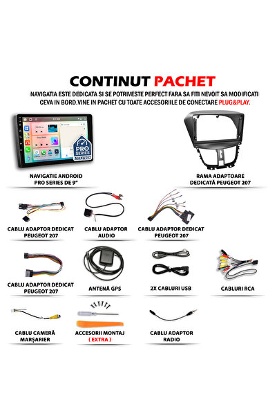 MaxTech Navigatie Peugeot 207 (2009-2013) dedicata, 2 GB Ram 32 GB Rom, Carplay & Android auto, Ecran 9” HD