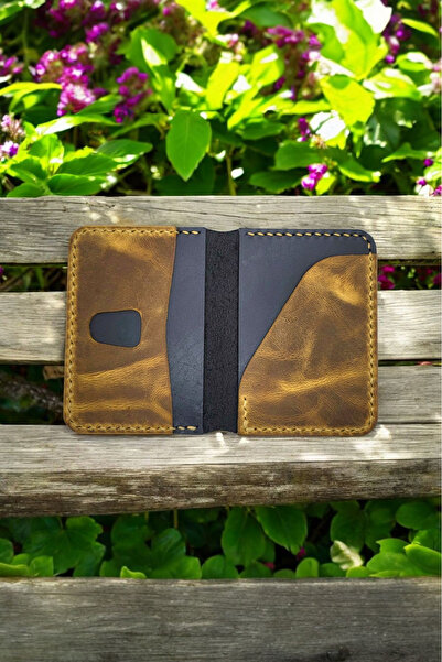 Leather Cy Eclipse Black Camel Genuine Leather Men Women Card Holder Wallet Name Writing Included Handmade Unisex