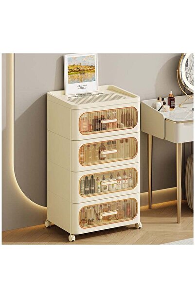 COOYA Storage Cabinet Drawer Plastic Containers Box 4 Layers with Wheels 52CM Wide Slit Cabinet Drawer