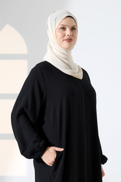 ÖNE BUTİK Women's Belmando Fabric Prayer Dress with Elastic Sleeves, Pockets and Zipper Li̇kapa