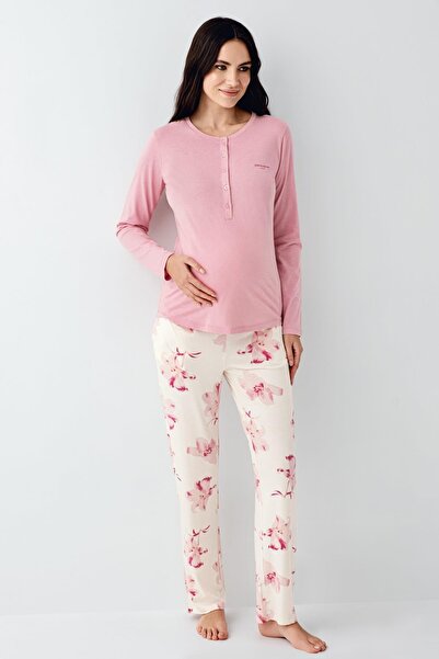 Pierre Cardin Kadın Gül Kurusu Lohusa Pijama Takım, Modal Kumaş