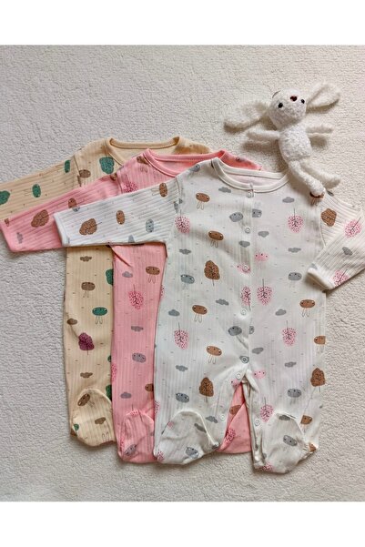 Bilge Trend Baby Girl Boy 100% Cotton 3 Pieces Combed Cotton Buttoned Jumpsuit Set