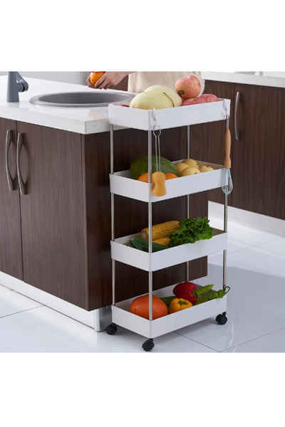 Herum Bathroom Organization Shelf with 4 Tiers and Wheels, White, 40 x 13 x 87 cm