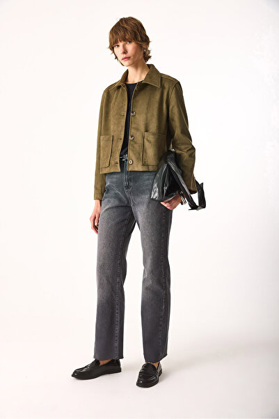 VENA Jachetă de piele de căprioară pentru femei, cu potrivire normală-KHAKI