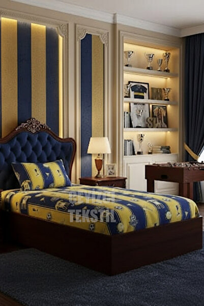Çt Çeyizci Tekstil Single Fitted Sheet Set + 1 Pillowcase 100X200Cm Yellow Navy Blue