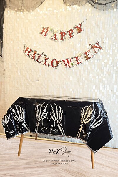 PEKSHOP Halloween Masa Örtüsü Siyah İskelet Eller Spooky Masa Örtüsü Cadılar ...