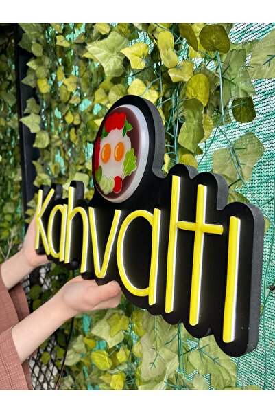 Neonite 'KAHVALTI' Işıklı ve UV Baskılı Neonled ve Leon Dekoratif Duvar Yazıs...