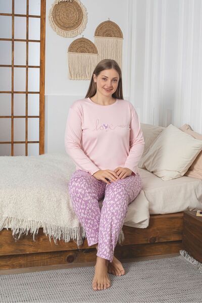 Asel Plus Size Ultrasoft Sendy Fabric Long Sleeve Pajama Set