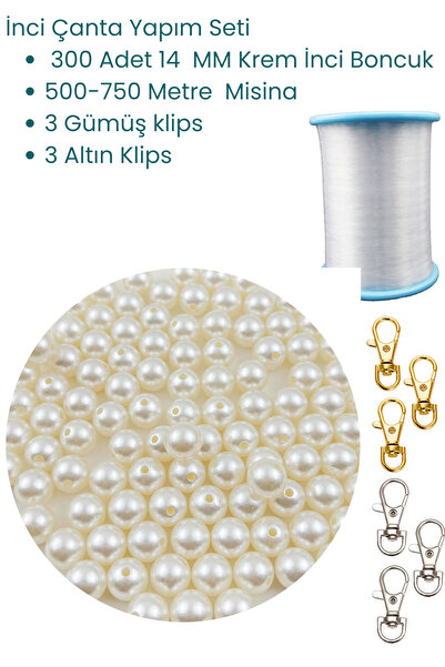 HERALDİS İnci Boncuk Çanta Yapım Seti 14 MM , İnci Çanta Misinası, Çanta Klip...
