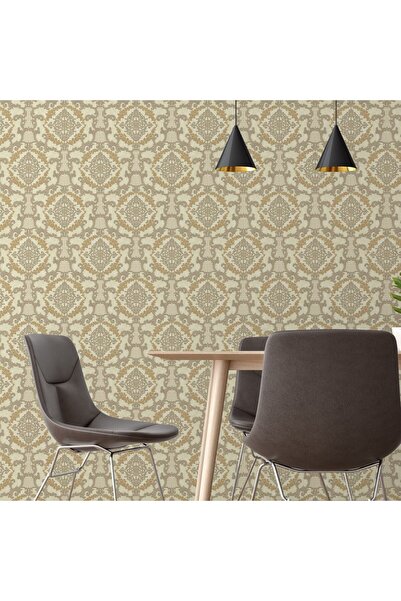 Adawall Damask Pattern Wallpaper - Duvar Kağıdı, Bej, Koyu - Ephes 6802-4, 10...