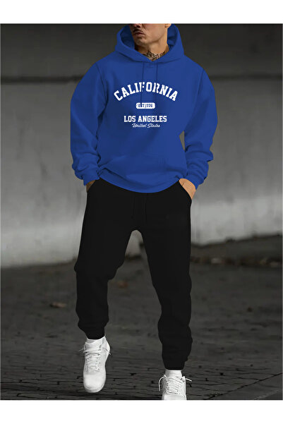 Lider Leather 2’li Unisex Baskılı Kapüşonlu Eşofman Takımı – Sweatshirt & Lastik Paçalı Jogger Alt