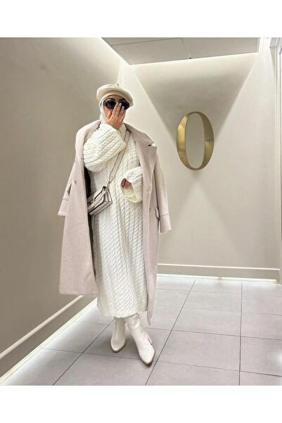 Icon Kadın Bisiklet Yaka Saç Örgülü Triko Midi Elbise