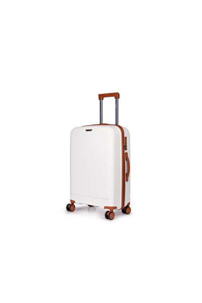Prince Travelling Un Breakable PP Hard Luggage (8 Wheels) Glider 28 Inch /93 Litre Large - White With Brown