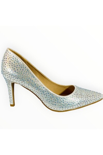 Simply Be Pantofi Dama cu Toc Mediu SimplyBe Tex Argintiu Cristale AB Marimea 38 EU