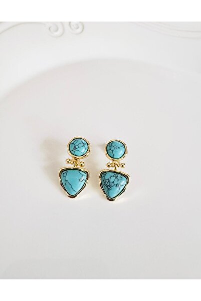 DEVİ fashion Vintage Turquoise Gold Earrings 3 cm