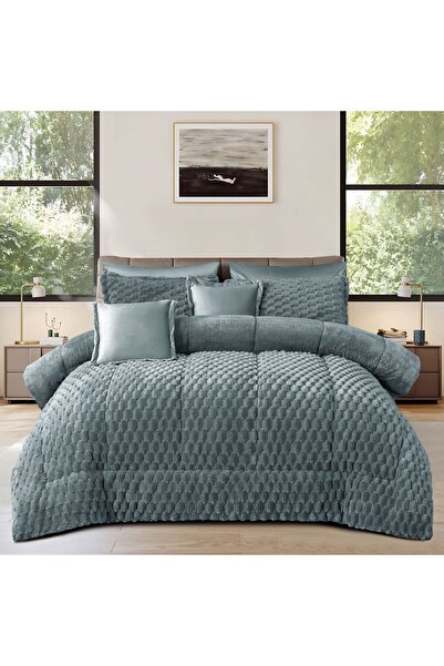 Generic Winter Rabbit Fur Double Quilt Set (6 Pieces, Multiple Colors Available)