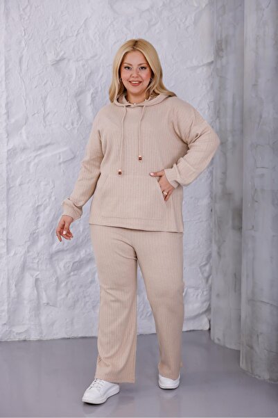 Siyezen Plus Size Hooded Corduroy Set