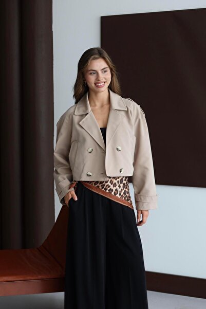 Jeevee Short Double-Breasted Cropped Trench Coat