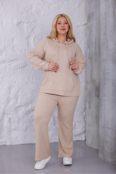 Siyezen Plus Size Hooded Corduroy Set