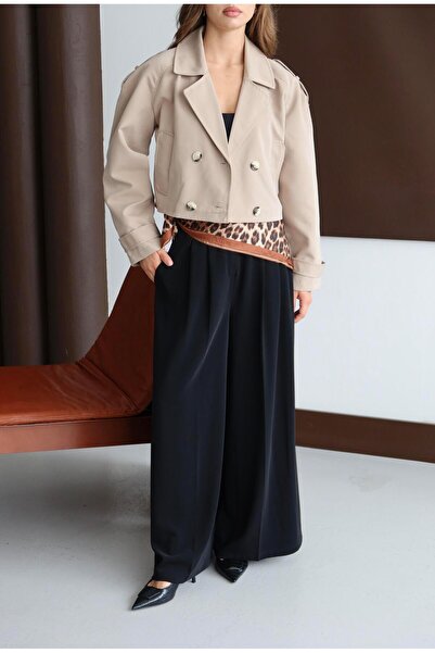 Jeevee Kısa Kruvaze Crop Trençkot