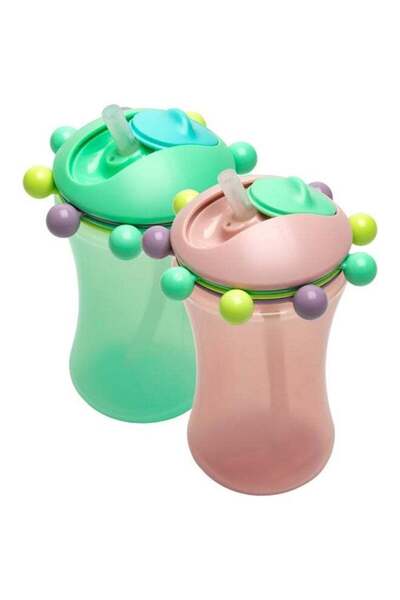 Melii Pack Of 2 Abacus Straw Sippy Cup, Green And Pink