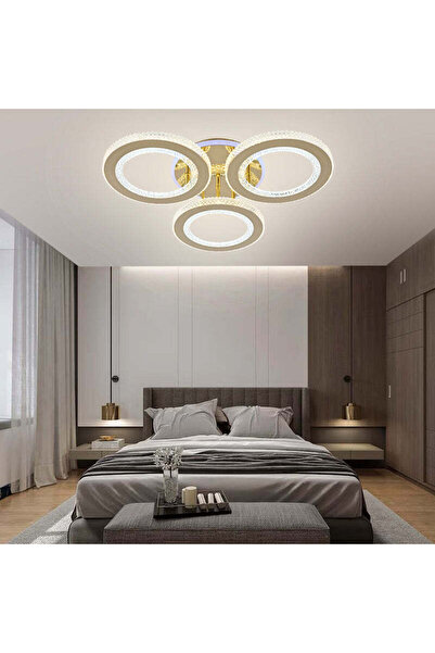 RFAN LED Chandelier, Model R9134/3C, With Remote Control, 3 Types of Light, 58W, Gold