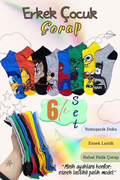 AYMELEK Boy's 6-Pack Patterned Soft Washed Cotton Booties Socks
