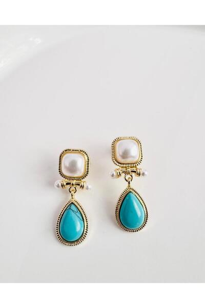 DEVİ fashion VintageTurkuaz İncili Küpe 4 cm