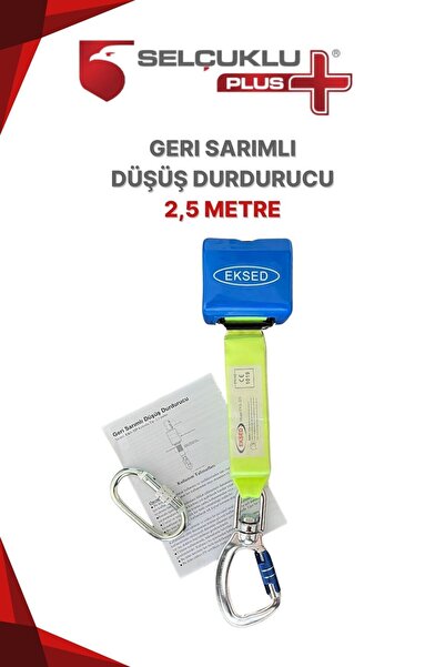 EKSED Geri Sarımlı Düşüş Durdurucu 2,5 Metre Çelik Halatlı Karabinalı Yüksekt...