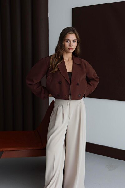 Jeevee Kısa Kruvaze Crop Trençkot