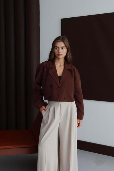 Jeevee Short Double-Breasted Cropped Trench Coat