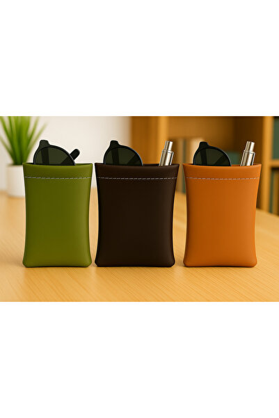UPEKA Organizer Stylish Leather Handmade 3-Piece Glasses and Pen Protective Case Width9Xlength18 cm