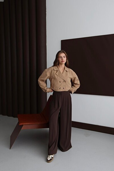 Jeevee Short Double-Breasted Cropped Trench Coat