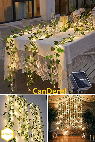 TeknoClass Dekoratif Solar Yapay Yaprak Sarmaşık 50 Ledli 5 Metre Güneş Enerjili Bahçe Balkon Led Işıklı Dekor
