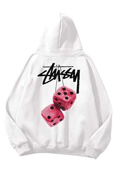 Trendseninle Unisex Camsey Baskılı Kapüşonlu Sweatshirt Hoodie Beyaz