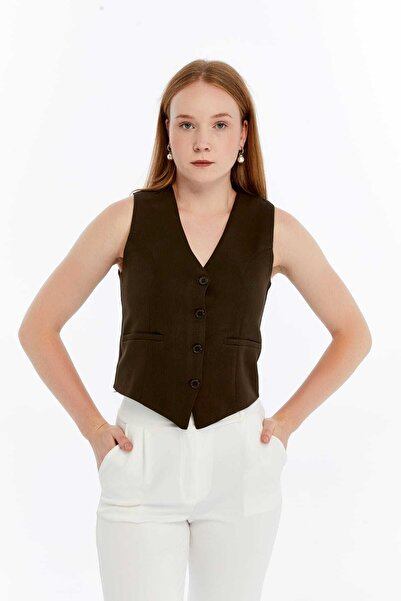lovmi Women's Lined Bodycon Buttoned Stylish V-Neck Vest