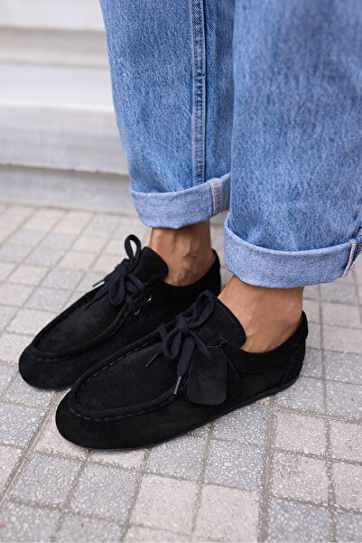 ANGELİNA JONES ПОЕТКА ЖІНКА ЧОРНА Справжня шкіра SUET LOAFER ВЗУТТЯ