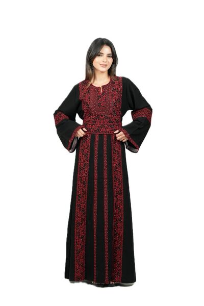 al bent al sharqieh Ladies Printed Jalabiya - Full-Sleeve crepe Dress with belt