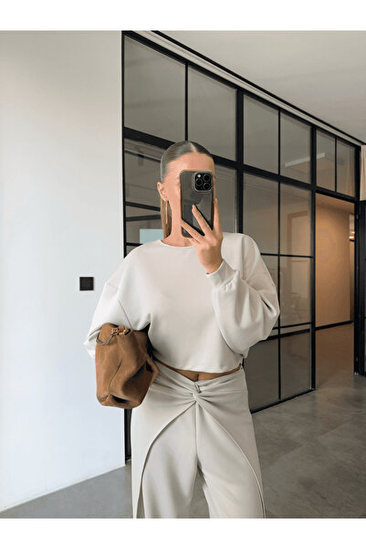 BB Bensu Buyruk Backless Sweat Pants with Knot Detail Stone Modal Set