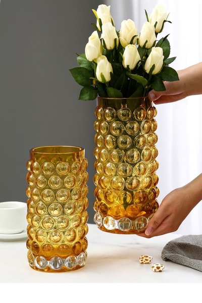 sahane & bazaar BAL RENK BENEKLİ CAM VAZO DEKOR AKSESUAR