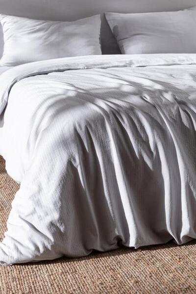 Madame Coco New Season Rosalie Double Size 100% Cotton Dobby Duvet Cover Set - Light Gray -