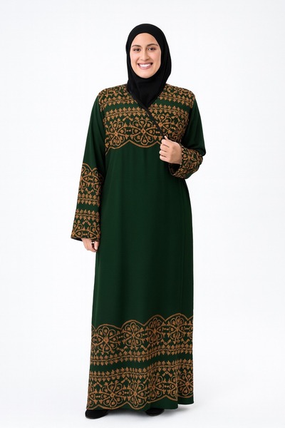 Bilenler Geometric Patterned Double Breasted Prayer Dress – Side Tie, Comfortable Fit Size 36–46