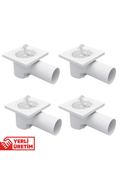 DESIPHON 4’lü Paket Plastik Yer Sifonu 10x10 cm Kare Izgaralı – 50 mm Yandan ...