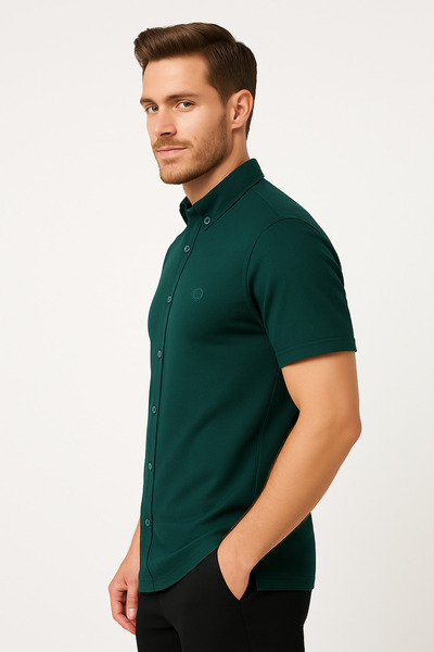 ModaPlaza Men's Wafflle Short Sleeve Shirt 1011