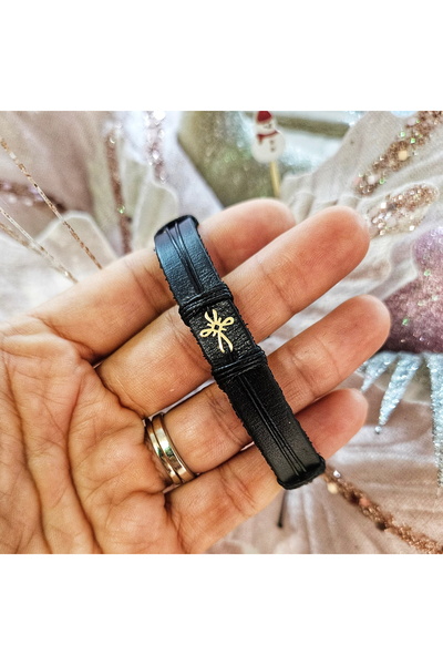 Wild Bracelets Men's bracelet made of black genuine leather with 14k Gold Cross, adjustable, handmade