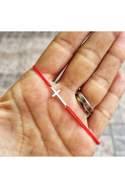 Wild Bracelets Bratara reglabila adult din Argint 925 cu charm Cruciulita si snur rosu de matase