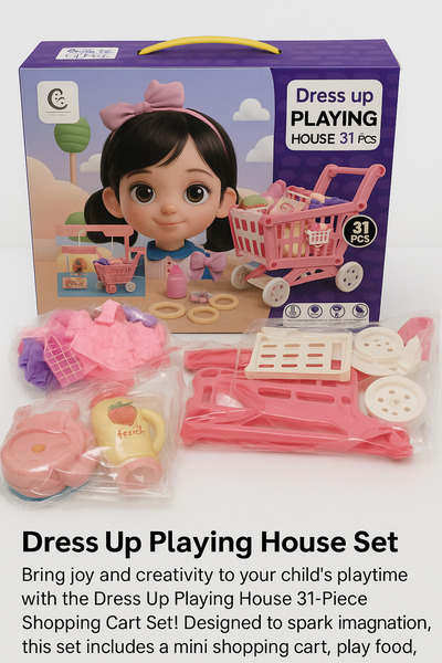 TSUMAB Dress Up Playing House – 31 Pcs Shopping Cart Role Play Set for Kids