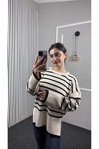 TEXXANA Zero Collar Long Sleeve Striped Knitwear