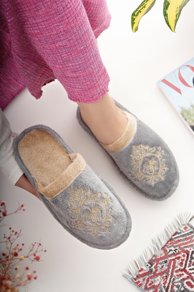 Modafırsat Women's House Slippers Plush Washable Wool Inside Fur Slippers Guest Dowry Bundle Bridal Slippers