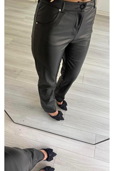 Daves Laser Cut Wide Leg Faux Leather Pants with Suede Inside